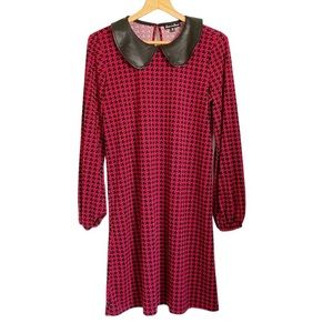 Alison Andrews Houndstooth Black Red Peter Pan Collar Shift Dress size M